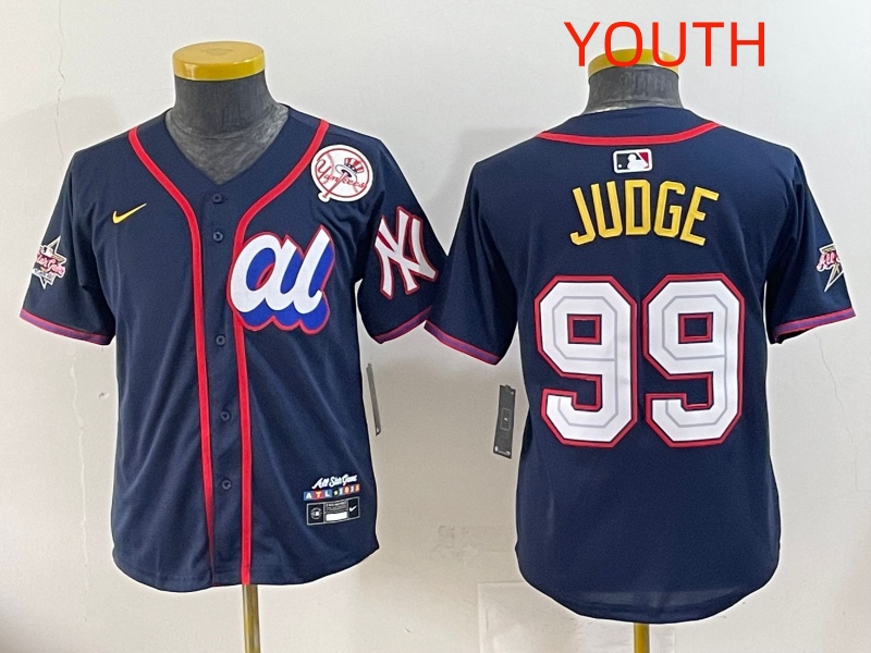 Youth 2025 New York Yankees 99 Judge Drak Blue All star Blank Blue Nike MLB Jersey style 5